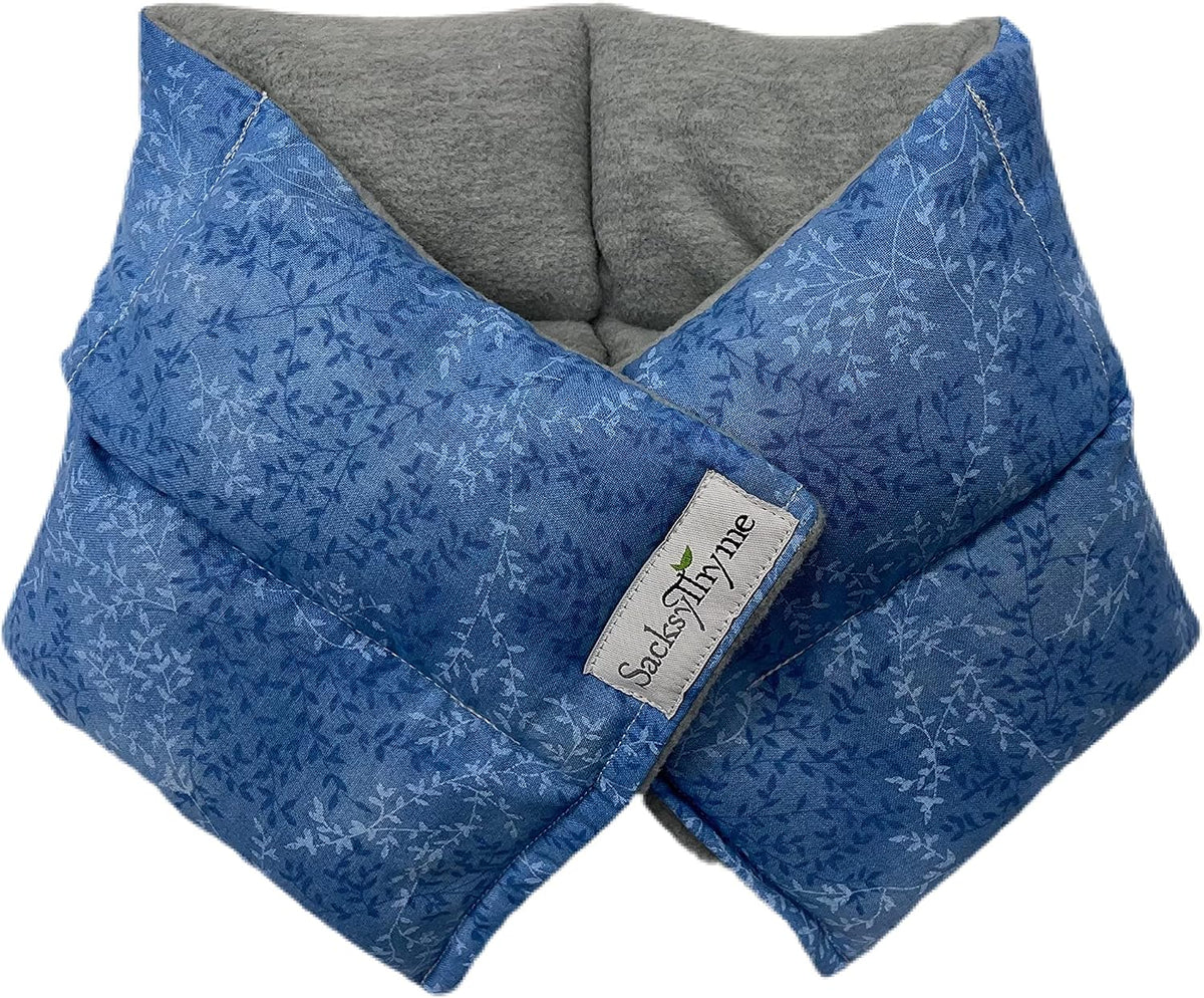 SacksyThyme Microwaveable Heating Pad - Microwave Neck and Shoulder Wrap for Moist Hot Therapy - Hot & Cold Compress for Relaxation & Stress Relief - Flaxseed - Made in USA - 22"x6", Grey