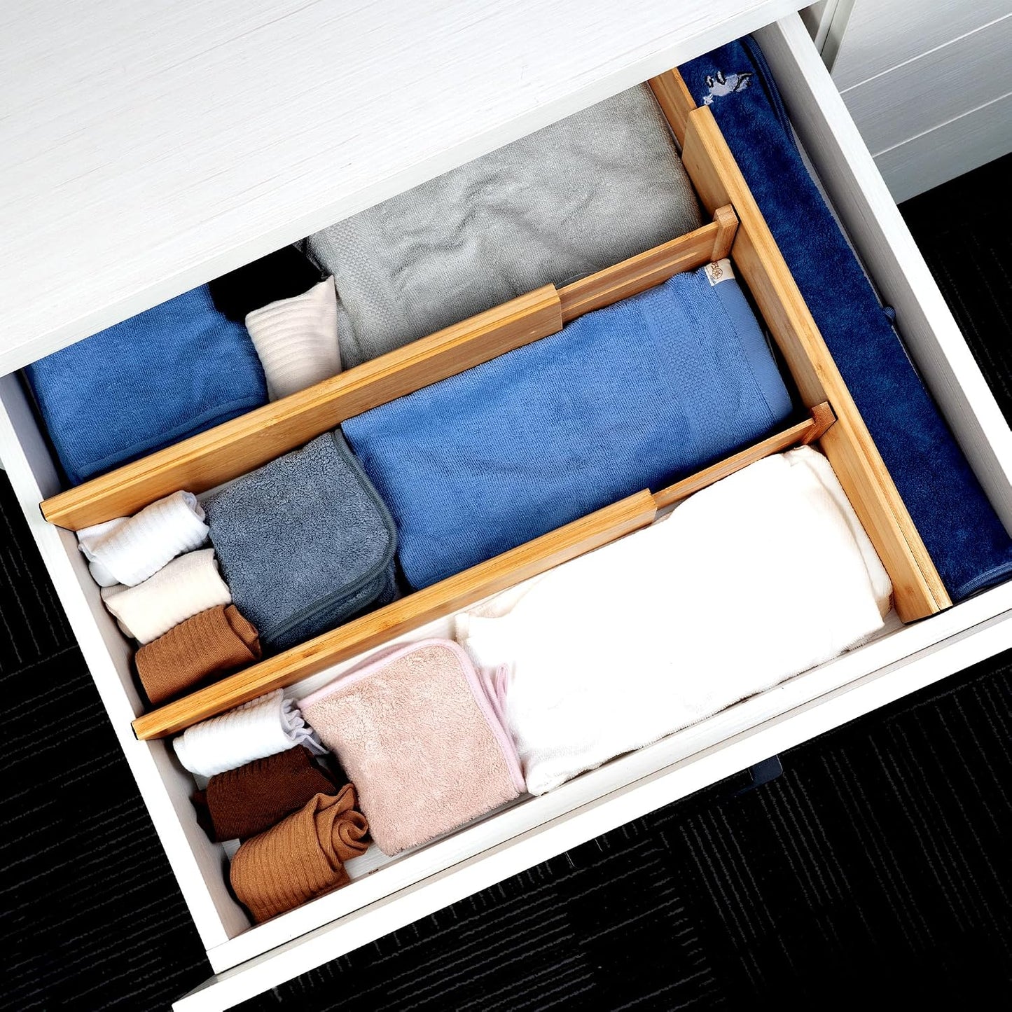 Utoplike 4 Pcs Bamboo Kitchen Drawer Dividers, Large Drawers Organizers | Adjustable Spring Loaded Expandable Organization, Works in Dresser, Bathroom, Bedroom, Office, Fit 17.8"-20.6" Drawer, 2.4"H