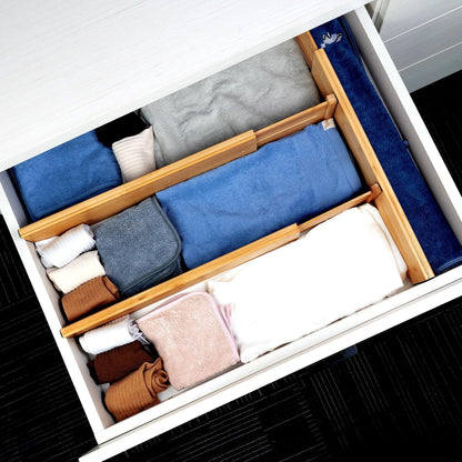 Utoplike 4 Pcs Bamboo Kitchen Drawer Dividers, Large Drawers Organizers | Adjustable Spring Loaded Expandable Organization, Works in Dresser, Bathroom, Bedroom, Office, Fit 17.8"-20.6" Drawer, 2.4"H