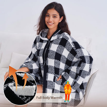 WDCOZY Wearable Blanket Hoodie Poncho Throw Comfy Soft Warm Cape Shawl Cozy Cloak Wrap Hooded with Sleeves For Women Adults