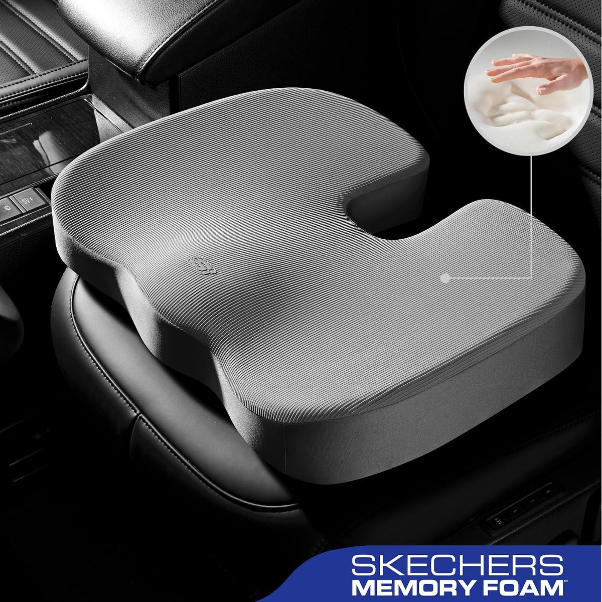 Skechers Memory Foam Seat Cushion,Office Chair Cushion for Tailbone Pain Relief,Butt Pillow for Office Chair,Car seat Cushion,Computer Desk,Long Sitting Office Workers,and Car Drivers,Black