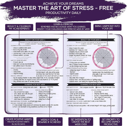 Freedom Mastery Daily Journal of Gratitude, Productivity & Habit Tracker | Undated 90-Day Planner with Daily Reflection, Mindfulness, Positivity, Vision Board & Stickers, Gratitude Journal for Women