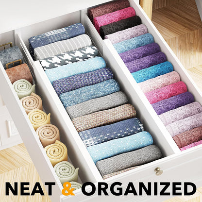 SpaceAid Bamboo 4 Pack Dresser Drawer Dividers, 4.65“ High Adjustable 12.5“-17” Drawer Organizers, Expandable Organization for Clothing, Clothes, Dressers, Black