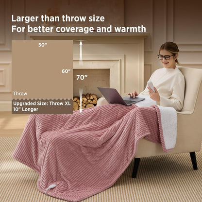 Bedsure GentleSoft Heated Blanket Throw - Soft Ribbed Flannel Electric Blanket, Gifts for Grandma (50x60 inches, Grey)