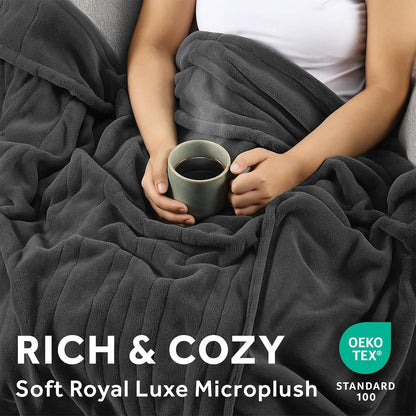 Sunbeam Electric Throw Royal Luxe Microplush Heated Blanket, 4 Heat Settings, 4-Hour Auto Shut-Off, Fast Heating, Warm and Cozy, Walnut Color, 50" x 60"