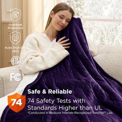 Bedsure Heated Blanket Throw Blanket with Preheat Function - Fast Heating Electric Blanket, Soft Flannel Throw with 6 Time Settings(Up to 10H), 6 Heating Settings, Gifts for Grandma (50"x60", Grey)
