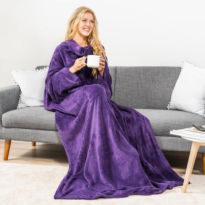 PAVILIA Blanket with Sleeves for Adult Women Men, Soft Warm Wearable Blanket Fleece Wrap Throw, Robe Blanket Gift