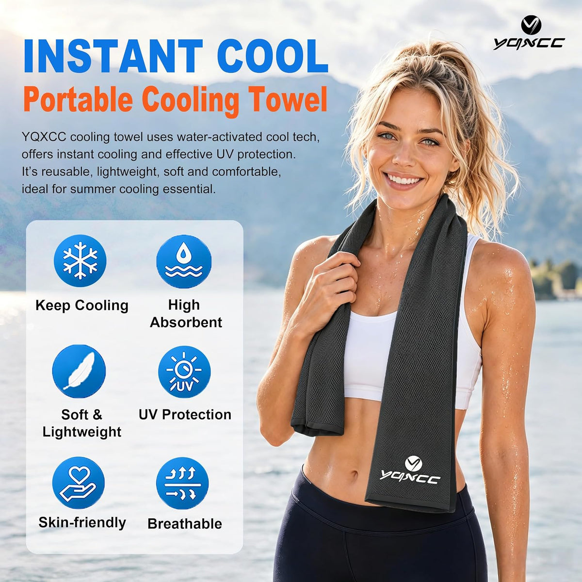 YQXCC 4 Pack Cooling Towels 40"x12", Cold Cool for Neck & Face