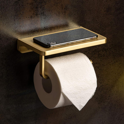 Linkaa Bronze Toilet Paper Holder with Shelf Oil Rubbed Bronze,Wall Mount | Toilet Tissue Roll Holder Dispenser with Phone Shelf Storage holder for Bathroom Kitchen丨Heavy Duty Zinc Alloy Material