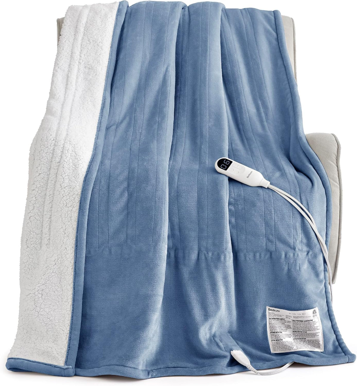 Bedsure Heated Blanket Throw, Soft Electric Blanket with Preheat, Cream