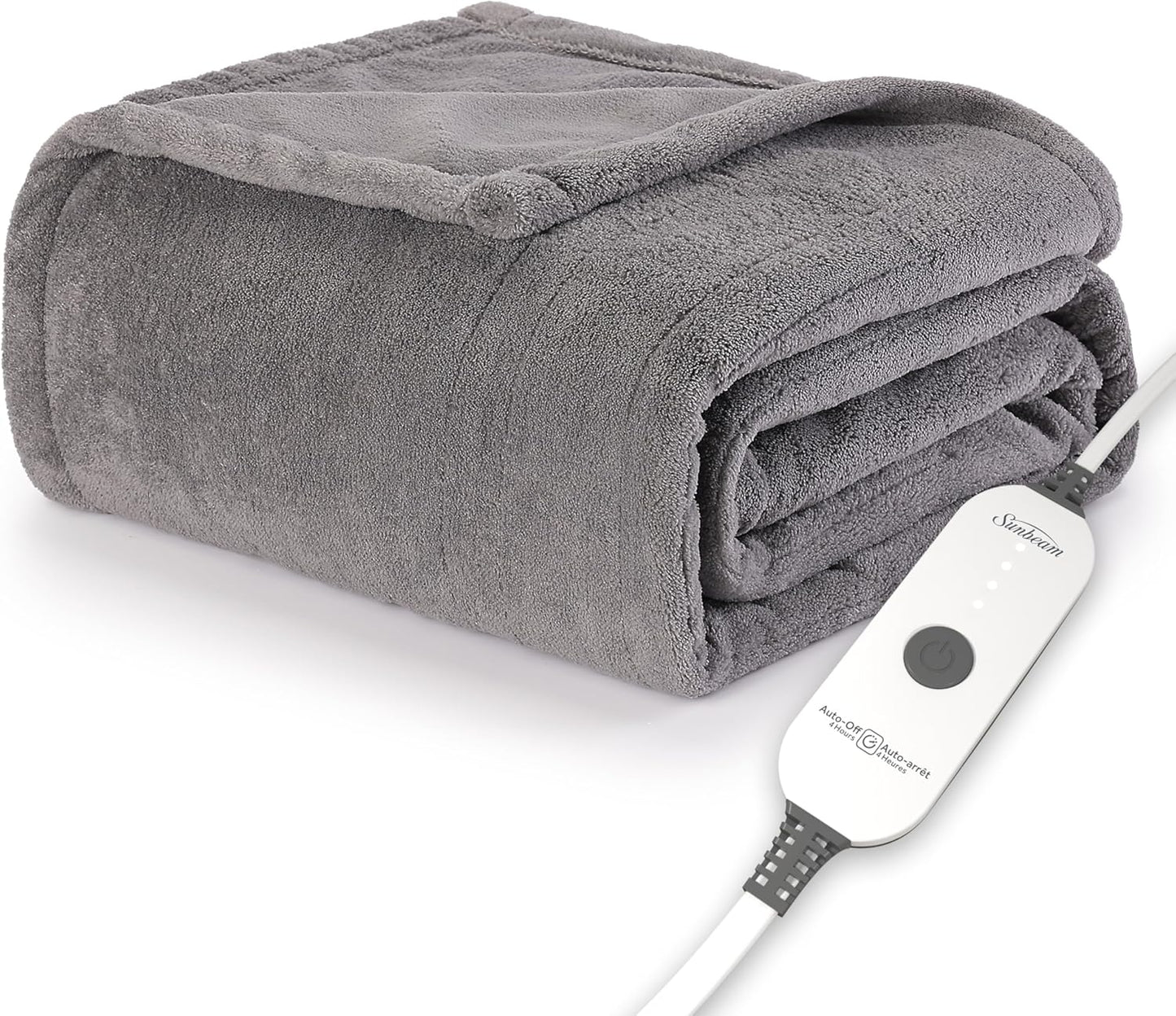 Sunbeam Electric Throw Royal Luxe Microplush Heated Blanket, 4 Heat Settings, 4-Hour Auto Shut-Off, Fast Heating, Warm and Cozy, Walnut Color, 50" x 60"