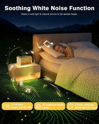 Sunrise Alarm Clock with Sound Machine, Bedroom Clock with Wireless Charger & 20 Soothing White Noise, Wake Up Sunlight Simulator for Adults