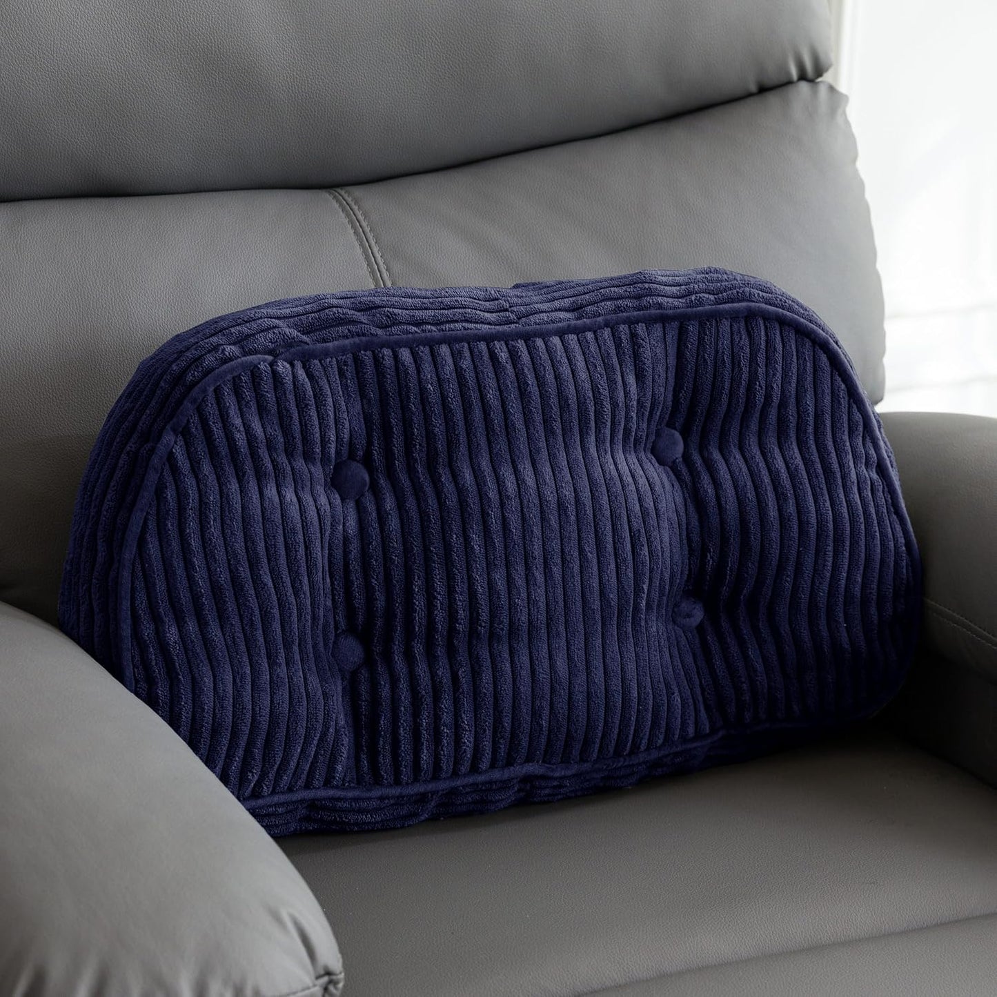 HIGOGOGO Lumbar Support Pillow for Recliner Chair/Accent Chair/Couch/Office Chair, Tufted Corduroy Back Support Cushion for Elderly, Recliner Cushions for Back Rest, Pain Relief, Reading, Dark Grey