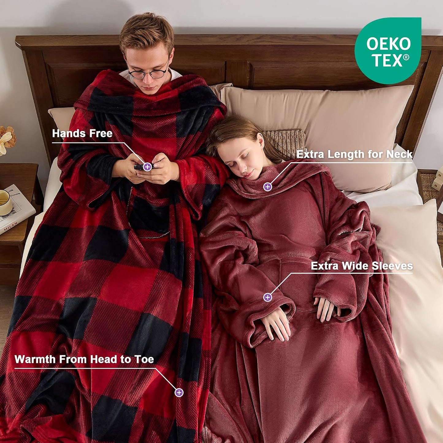 IFNOW Fleece Wearable Blanket with Sleeves, Oversized Snuggle Robe