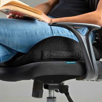 SitCushion Extra Large Memory Foam Seat Cushions for Office Chairs, Pressure Relief Seat Cushion for Tailbone Pain Relief, Sciatica & Back Pain, Ergonomic Office Chair Cushion for Long Sitting (Black)