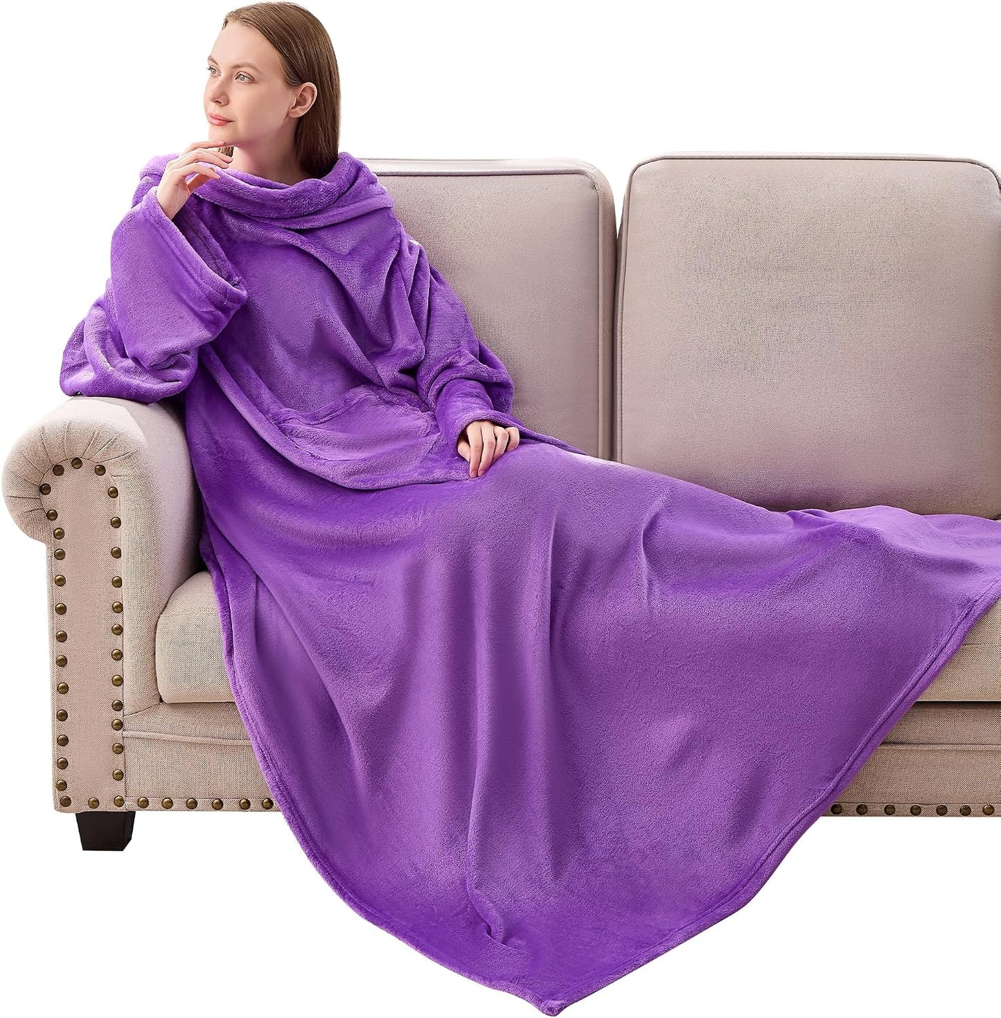 IFNOW Fleece Wearable Blanket with Sleeves, Oversized Snuggle Robe