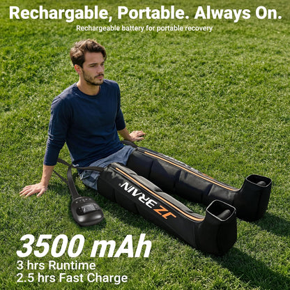 JZBRAIN Compression Boots, Full Leg Compression Massager for Circulation | Professional Grade, Sequential Massage, Cordless and Rechargeable Use, 3500mAh, 5H Runtime, 6 Modes, 8 Intensity, Large
