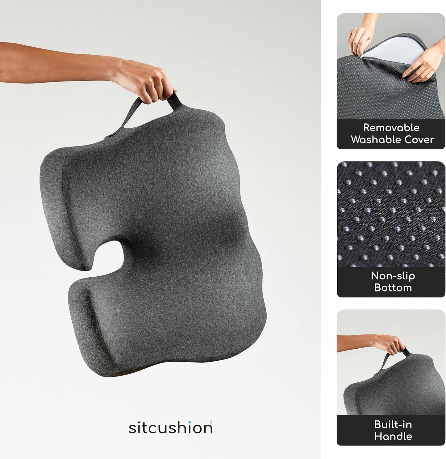SitCushion Extra Large Memory Foam Seat Cushions for Office Chairs, Pressure Relief Seat Cushion for Tailbone Pain Relief, Sciatica & Back Pain, Ergonomic Office Chair Cushion for Long Sitting (Black)