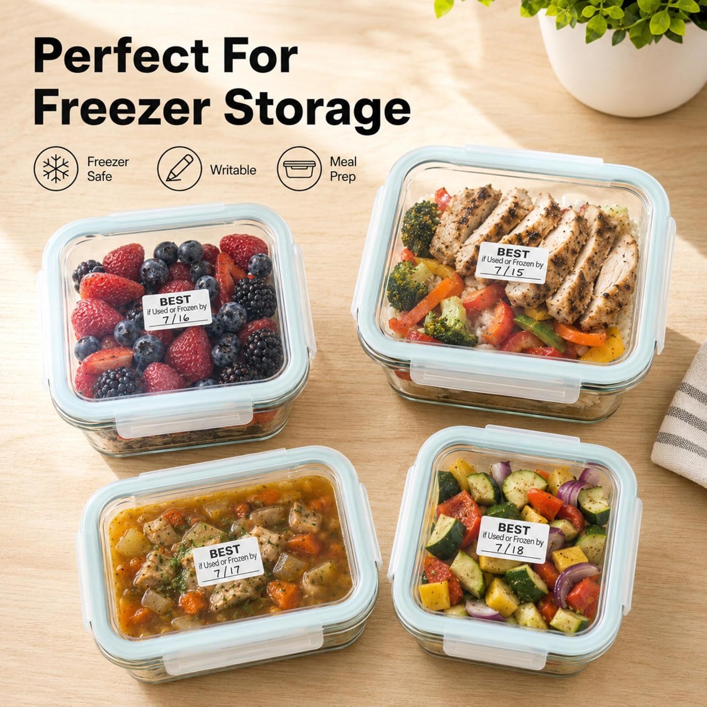 Writable Removable Freezer Food Date Labels, 1 x 2, 500/Roll | Best if Used or Frozen by Stickers for Meal Prep, Leftovers, Restaurants, Delis, Bakeries and Cold Storage. Made in USA