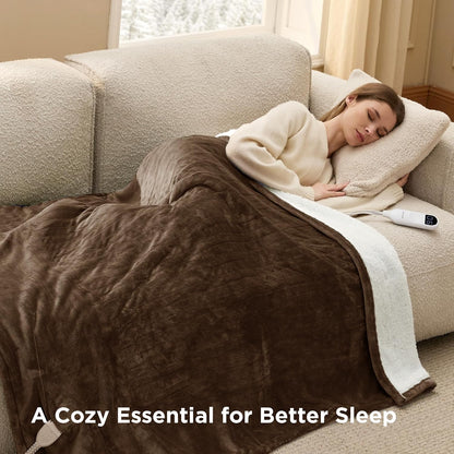 Bedsure Heated Blanket Throw, Soft Electric Blanket with Preheat, Cream