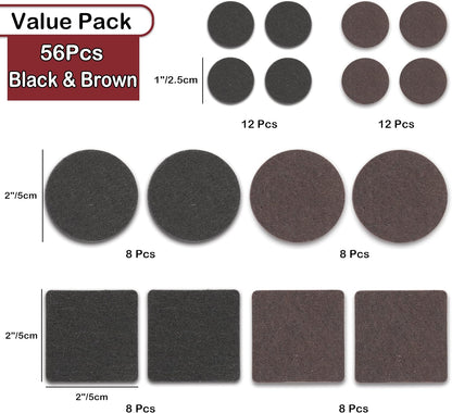 Felt Furniture Pads -56 Pcs(1+2)” Premium Felt Pads for Chair Legs Furniture, Floor Protectors for Hardwood Floors,Brown