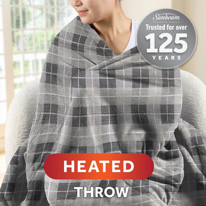 Sunbeam Electric Throw Royal Luxe Microplush Heated Blanket, 4 Heat Settings, 4-Hour Auto Shut-Off, Fast Heating, Warm and Cozy, Walnut Color, 50" x 60"