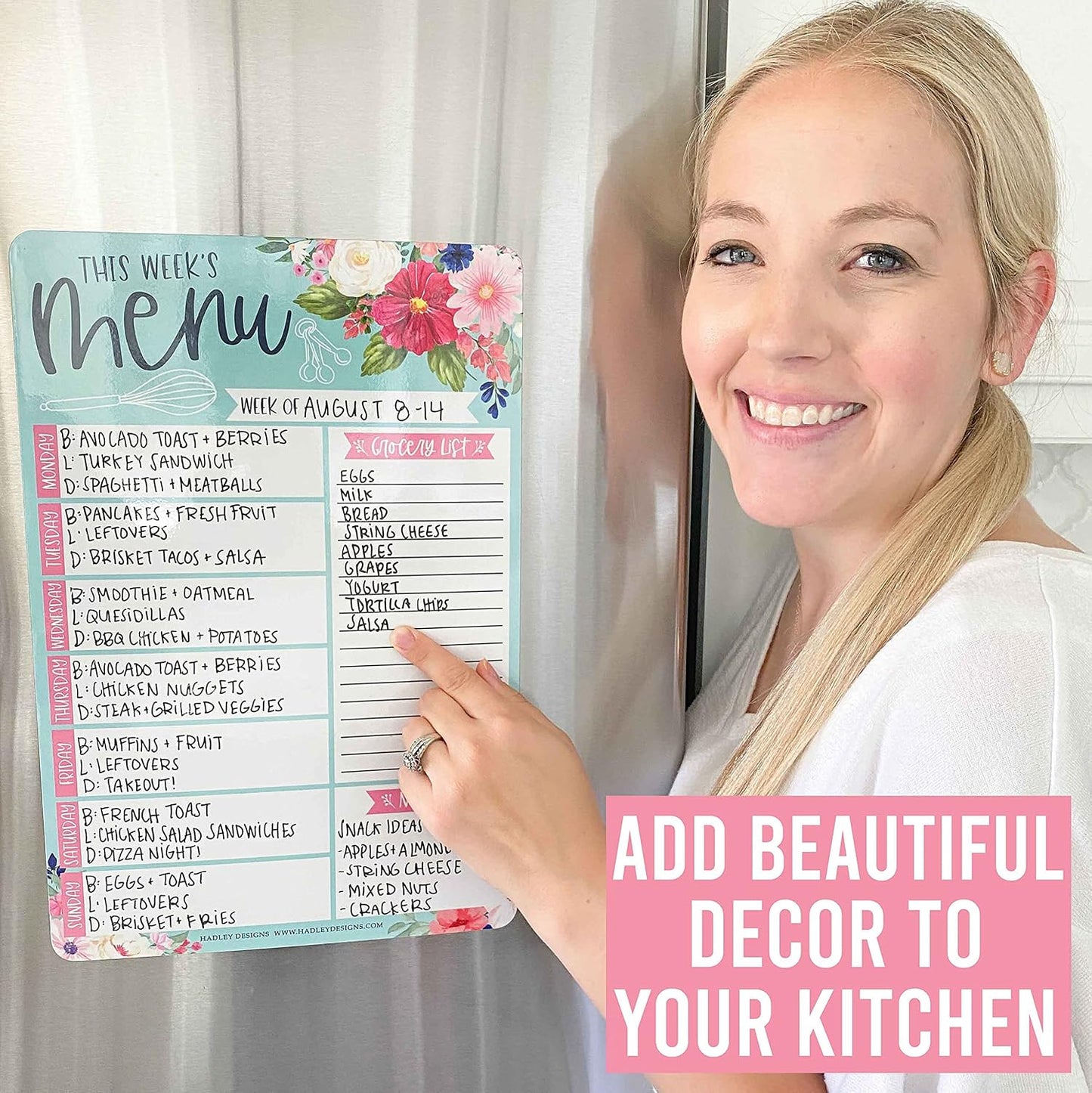 Hadley Designs Weekly Meal Planner for Fridge - Dinner Menu Board for Kitchen, Kraft Weekly Menu Board Dry Erase, Dry Erase Meal Planner for Fridge, Grocery List for Fridges with Conversion Chart