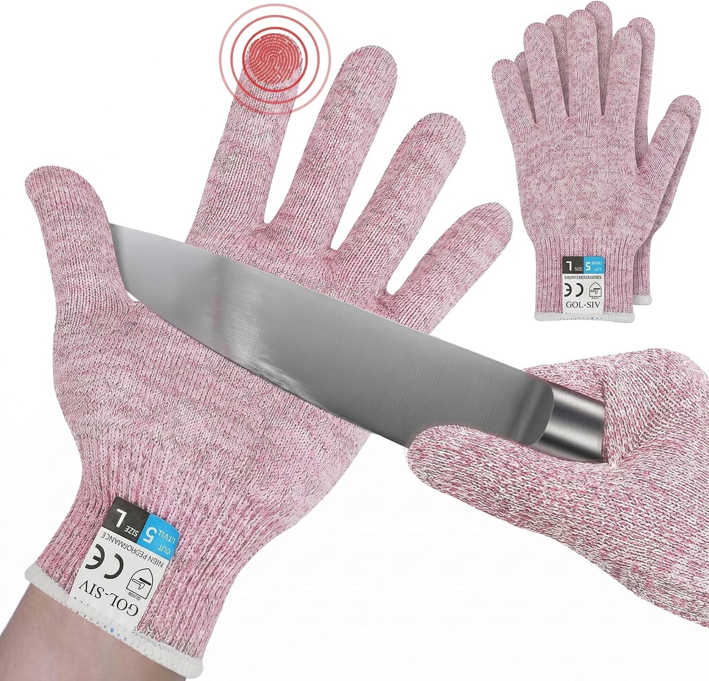 A5 Cut Resistant Gloves, Level 5 Protection, Safety Work Gloves for Kitchen Cutting, Oyster Shucking, Wood Carving, Meat Cutting, Fish Handling, Pink, XL