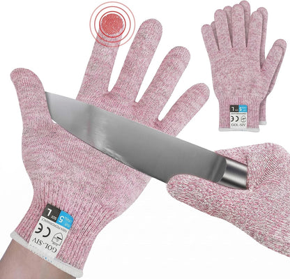A5 Cut Resistant Gloves, Level 5 Protection, Safety Work Gloves for Kitchen Cutting, Oyster Shucking, Wood Carving, Meat Cutting, Fish Handling, Pink, XL