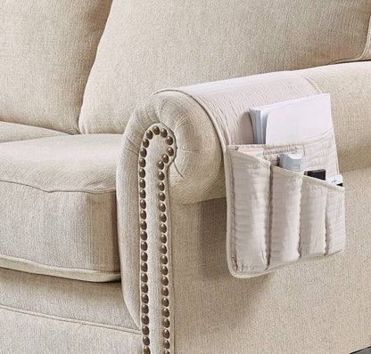 Brilliant Sunshine Burgundy Toile Floral Couch Armrest Cover, 35"×13" | Washable Magazine Holder, Armrest Organizer & Caddy on Sofa, Recliner, Armchair, Storage for Remote Controls, Phone, iPad