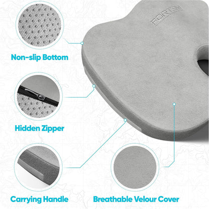 FORTEM Seat Cushion, Office Chair Cushion, Memory Foam Car Seat Cushions, Sciatica Coccyx Tailbone Pain Relief, Chair Cushions for Back Support, Sitting Pad for Gaming, Washable Cover, Non Slip