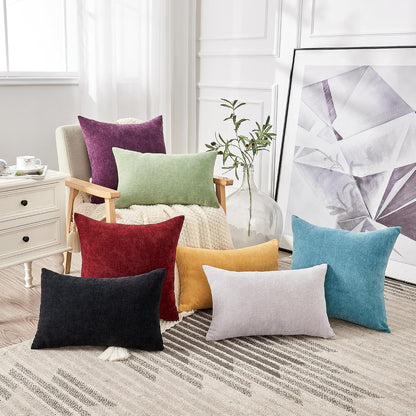 GAWAMAY Lumbar Support Pillow Decorative Rectangle Throw Pillow Covers 12"x20" Inch Set of 2, Soft Chenille Fall Pillowcase for Living Room Bedroom Sofa Couch Cushion Cover Grey 30x50cm (No Insert)