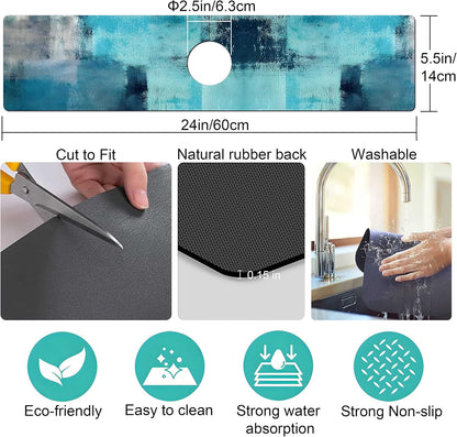 Kitchen Sink Splash Guard Faucet Mat Super Absorbent Fast Drying Mat Sink Gadgets Splash Guard Behind Faucet Drip Catcher for Kitchen (Pink Red Roses Floral, 23.5x5.5in)