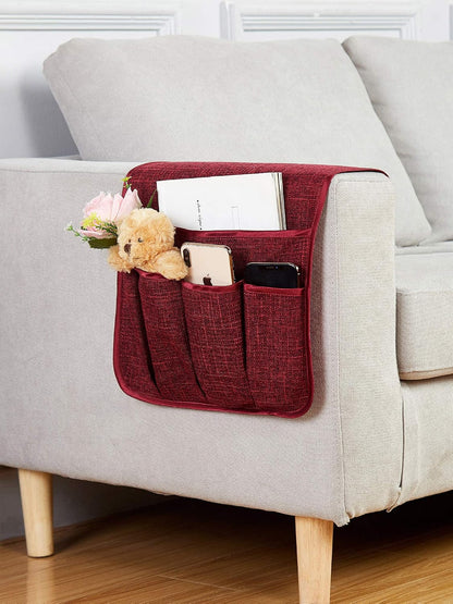 Sofa Armrest Organizer Non-Slip Arm Chair Hanging Caddy Remote Control Holder for Magazine, Phone, Books, Glasses(Black,13in)