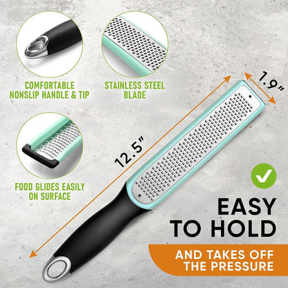 Spring Chef Stainless Steel Lemon Zester - Garlic & Ginger Grater - Gray | Premium Zester with Blade Cover, Cheese Grater with Handle for Parmesan, Nutmeg, Lime - Durable Citrus Zester, Fine Shred