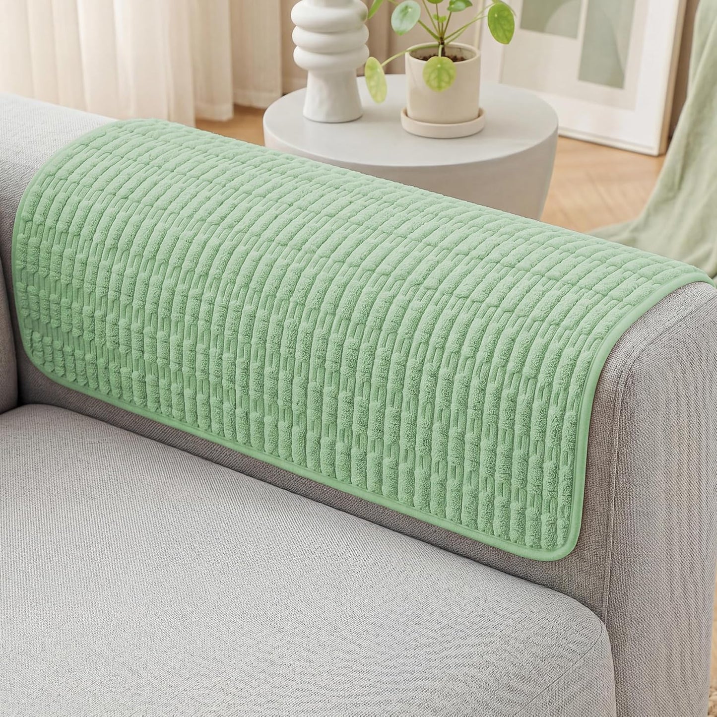 Foxdecor Couch Arm Covers for Sofa Arm Chair Covers Set of 2 | Sofa Arm Covers Cat Scratch Resistant Couch Protectors, Washable Armrest Cover Furniture Arm Covers, Cream White 20x20 in