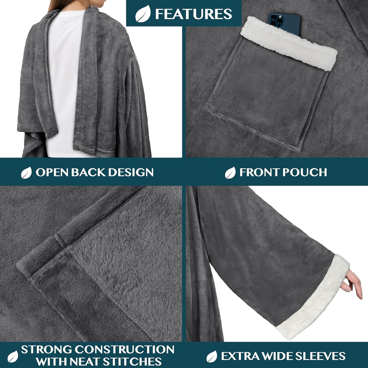 PAVILIA Wearable Blanket with Sleeves and Pocket for Women Men, Sherpa Trim