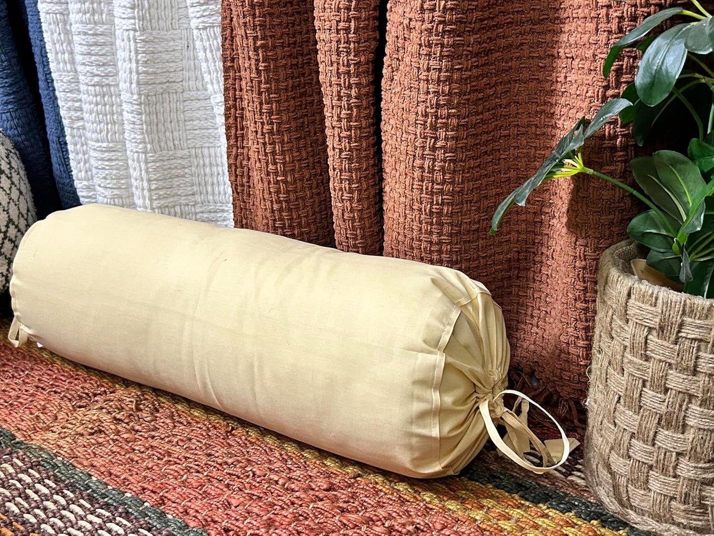 Saffron HANDICRAFTS Cotton 240TC - Bolster Cover Full Round Removable Cover for Neck Roll, Leg Rest,Yoga Practice, Meditation, Bed Sofa Couch (Teal Blue, 8"x24"(20 cm x 60 cm))