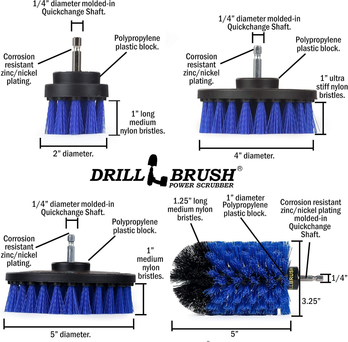 Grout Cleaner Kit - Bathroom Drill Brush Attachment Set - Shower Cleaner | Household Cleaning Supplies - Tub Scrubber - Toilet Brush - Spotless Tiles - Power Scrubbing Nylon Bristles
