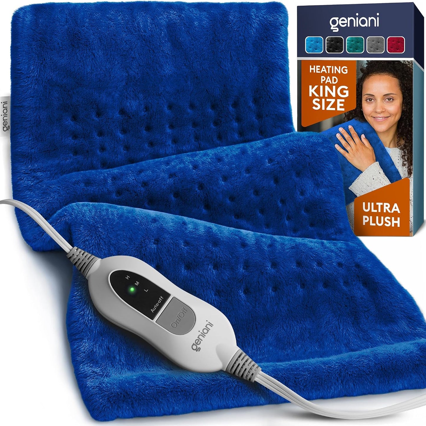 GENIANI Back Pain & Relaxation Gifts for Women – Electric Heating Pad for Back, Neck & Shoulders, Soft Microplush Electric Throw Heating Pad for Period Comfort, Fast Heating, Auto Shut Off, 12"x24"