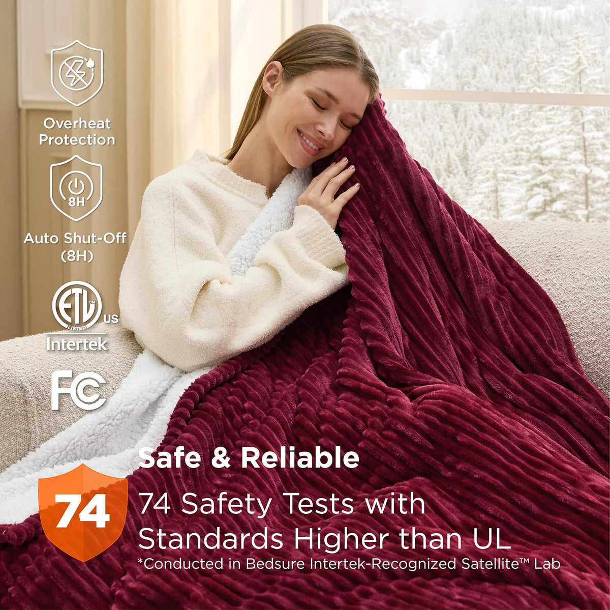Bedsure GentleSoft Heated Blanket Throw - Soft Ribbed Flannel Electric Blanket, Gifts for Grandma (50x60 inches, Grey)