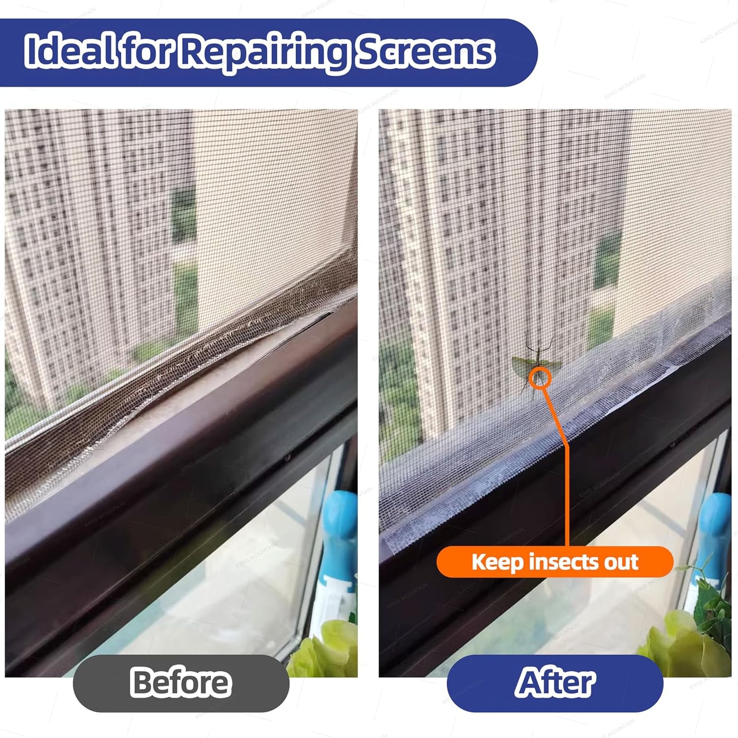KING MOUNTAIN Grey Window Screen Repair Tape,3inX20FT Heavy Duty Screen Repair Kit for Window Screen and Screen Door Tears Holes,Strong Adhesive & Waterproof Window Screen Patch