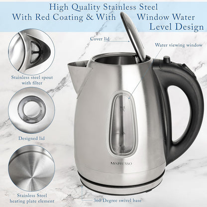 Mixpresso Electric Kettle Temperature Control, Hot Water Kettle Electric, Cordless 1 Liter Capacity, Keep Warm & LED Indicator, Auto-Shutoff, Boil-Dry Protection, Stainless Steel Electric Kettle