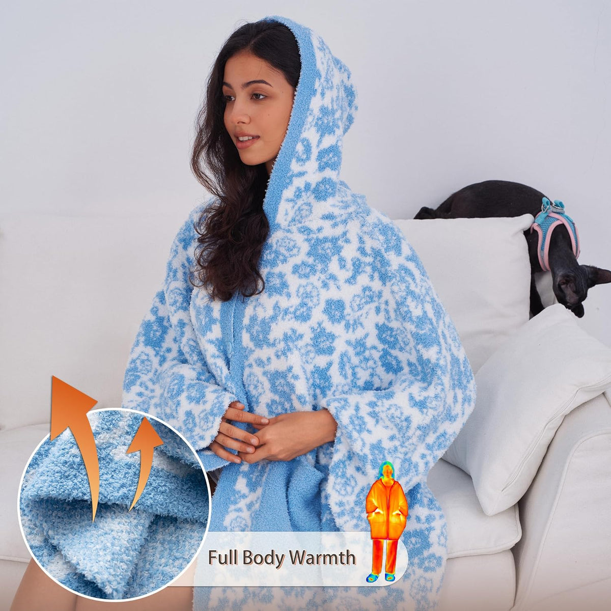 WDCOZY Wearable Blanket Hoodie Poncho Throw Comfy Soft Warm Cape Shawl Cozy Cloak Wrap Hooded with Sleeves For Women Adults