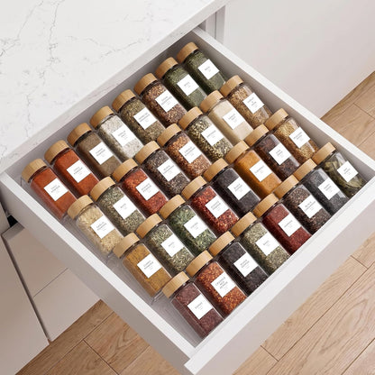 Acrylic Spice Drawer Organizer 4 PK, Expandable 13"-26" Acrylic Spice Rack for Drawer Seasoning Organizer Tray, Shelf Stackable 4-Tier Herb Jar Rack Insert for Kitchen Cabinet, Herb Jars Not Included