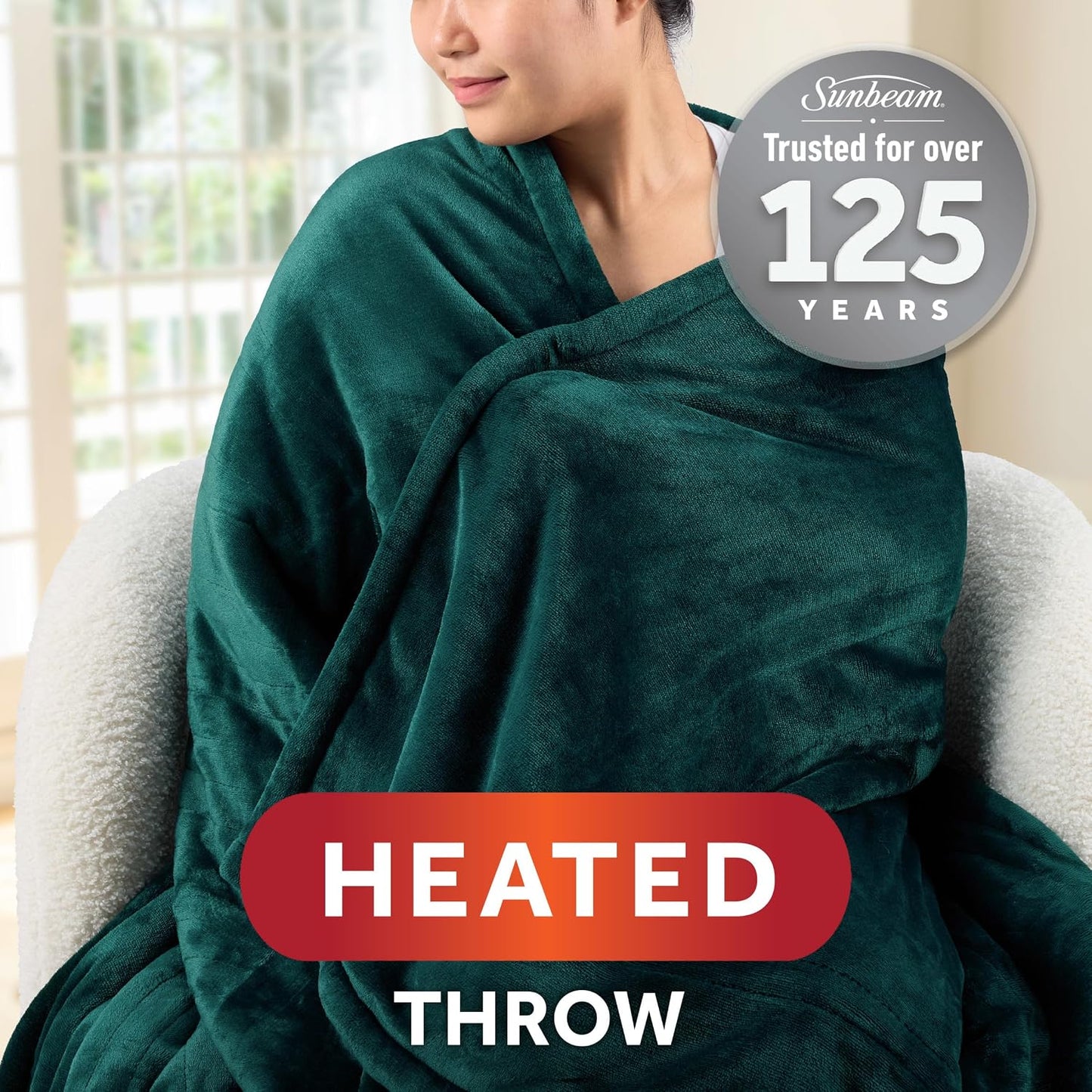 Sunbeam Electric Throw Royal Mink Sherpa Heated Blanket, 4 Heat Settings, 4-Hour Auto Shut-Off, Fast Heating, Luxurious and Ultra Comfy, Cabernet Color, 50" x 60"