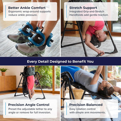 TEETER ComforTrak EP-560 Inversion Table, Decompression Surface for Full-Body Stretch, Ergo Embrace Ankle Supports, Integrated Accessories, UL Safety Certified, Heavy-Duty 300 lb Capacity