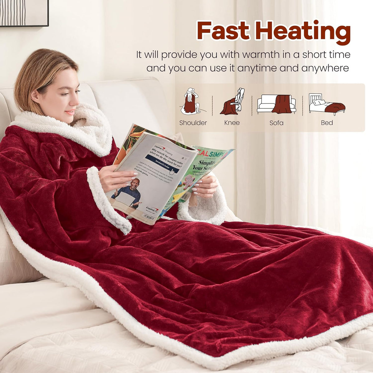 MAXEVE Heated Wearable Blanket with Foot Pocket & Sleeves Electric Snuggle