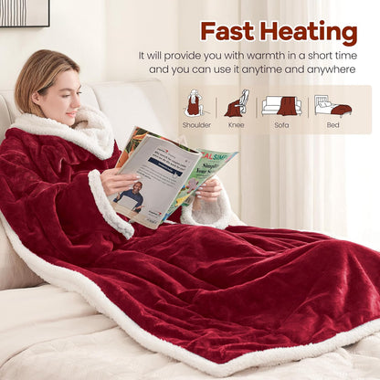 MAXEVE Heated Wearable Blanket with Foot Pocket & Sleeves Electric Snuggle