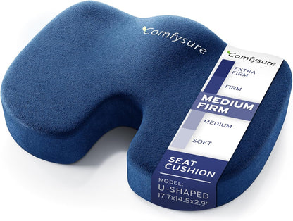 Memory Foam Seat Cushion - Tailbone Pain Relief Cushion, Non-Slip Sciatica Pain Relief Pillow - Cushion for Office Chair, Car, Wheelchair, Computer, Desk Chair - Coccyx, Lower Back Support (Navy)